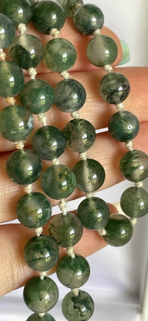 Moss Agate Beaded Necklace-26 inches